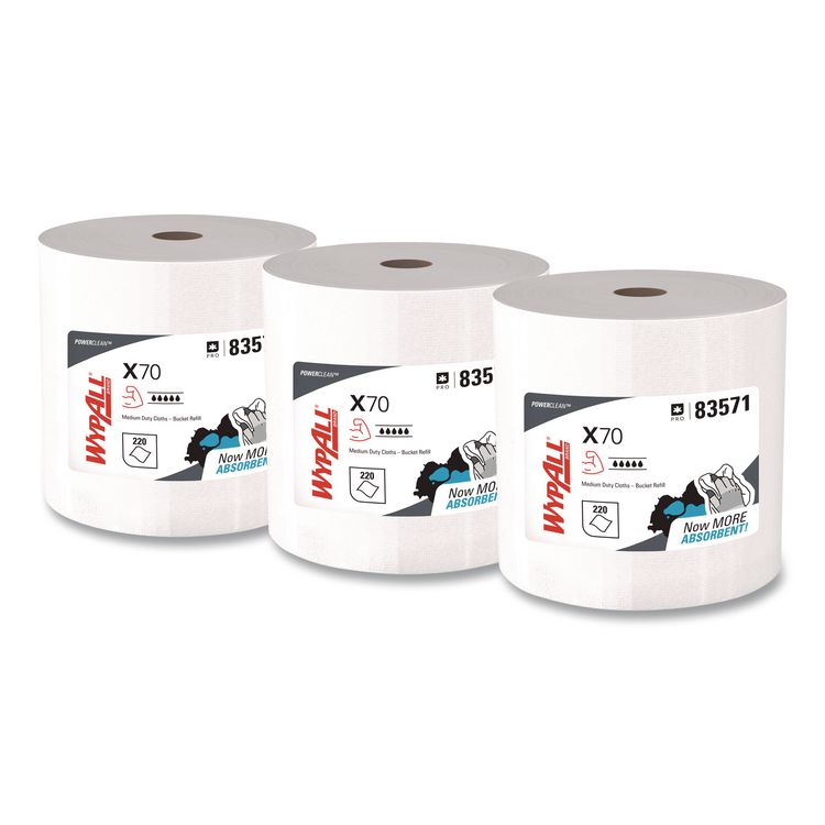 X70 Wipers in a Bucket Refills, No Bucket, 13 x 10, White, 220/Rolls, 3 Rolls/Carton