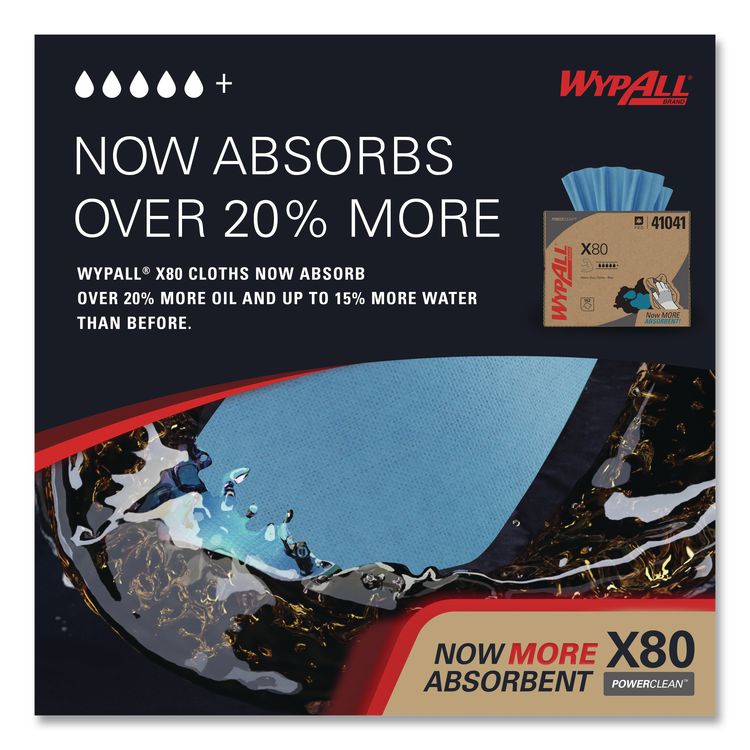 Power Clean X80 Heavy Duty Cloths, 11.1 x 16.8, Blue, 160 Wipers/Carton