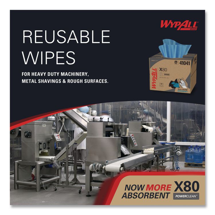 Power Clean X80 Heavy Duty Cloths, 11.1 x 16.8, Blue, 160 Wipers/Carton