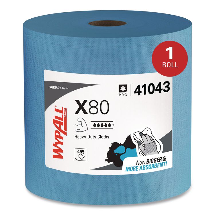 Power Clean X80 Heavy Duty Cloths, Jumbo Roll, 12.4 x 12.2, Blue, 475/Roll