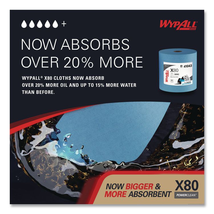 Power Clean X80 Heavy Duty Cloths, Jumbo Roll, 12.4 x 12.2, Blue, 475/Roll