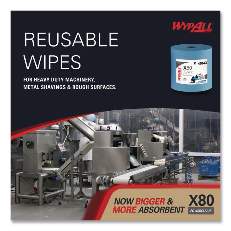 Power Clean X80 Heavy Duty Cloths, Jumbo Roll, 12.4 x 12.2, Blue, 475/Roll