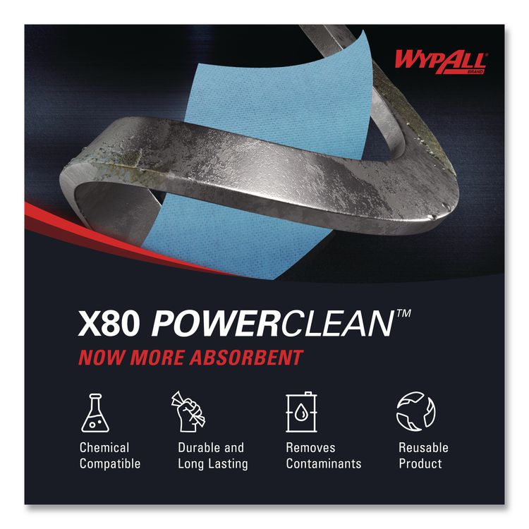 Power Clean X80 Heavy Duty Cloths, Jumbo Roll, 12.4 x 12.2, Blue, 475/Roll