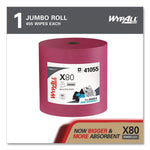 Power Clean X80 Heavy Duty Cloths, Jumbo Roll, 12.4 x 12.2, Red, 475 Wipers/Roll