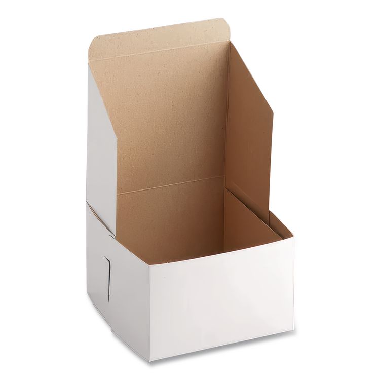 White One-Piece Non-Window Bakery Boxes, 6 x 6 x 4, White, Paper, 250/Bundle