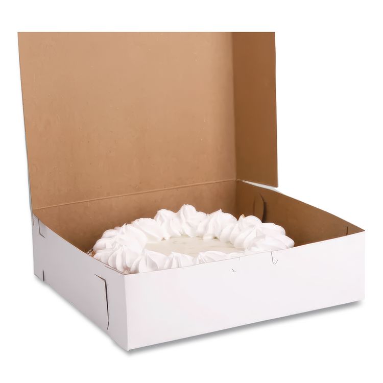 White One-Piece Non-Window Bakery Boxes, 9 x 9 x 2.5, White, Paper, 250/Carton