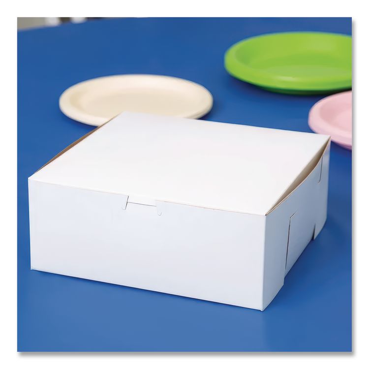 White One-Piece Non-Window Bakery Boxes, 9 x 9 x 4, White, Paper, 200/Carton