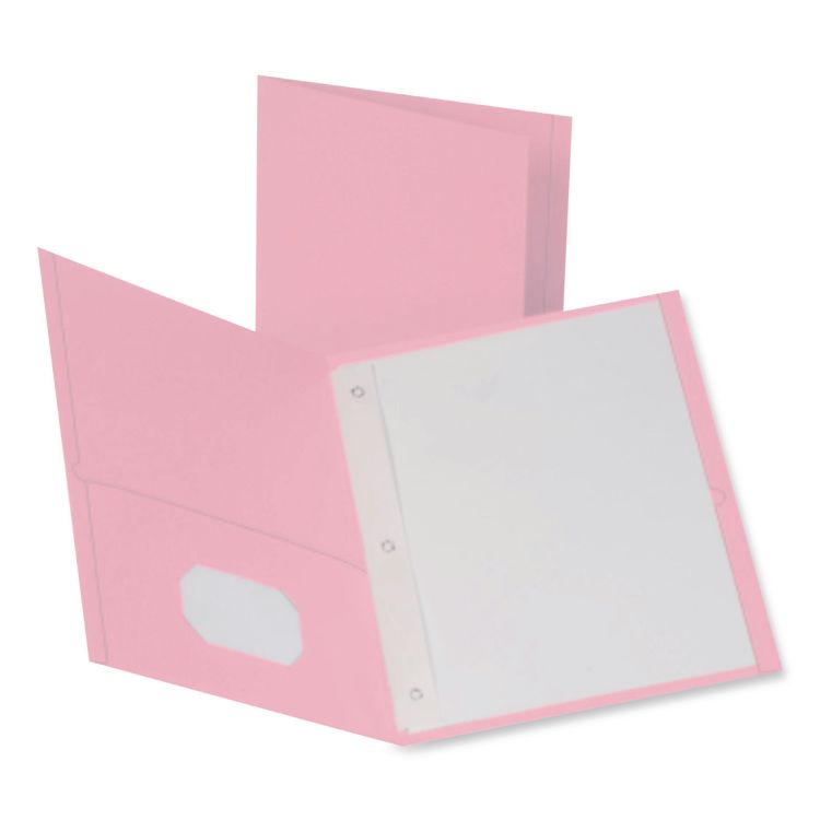 Twin-Pocket Folders With 3 Fasteners, 0.5" Capacity, 11 X 8.5, Pink,25/box