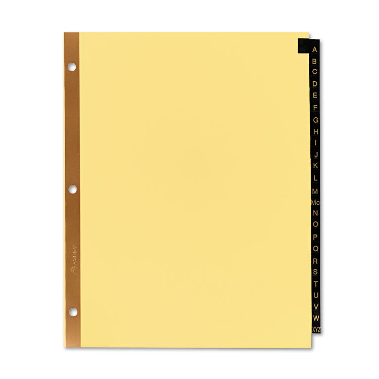 Preprinted Black Leather Tab Dividers w/Gold Reinforced Edge, 25-Tab, A to Z, 11 x 8.5, Buff, 1 Set