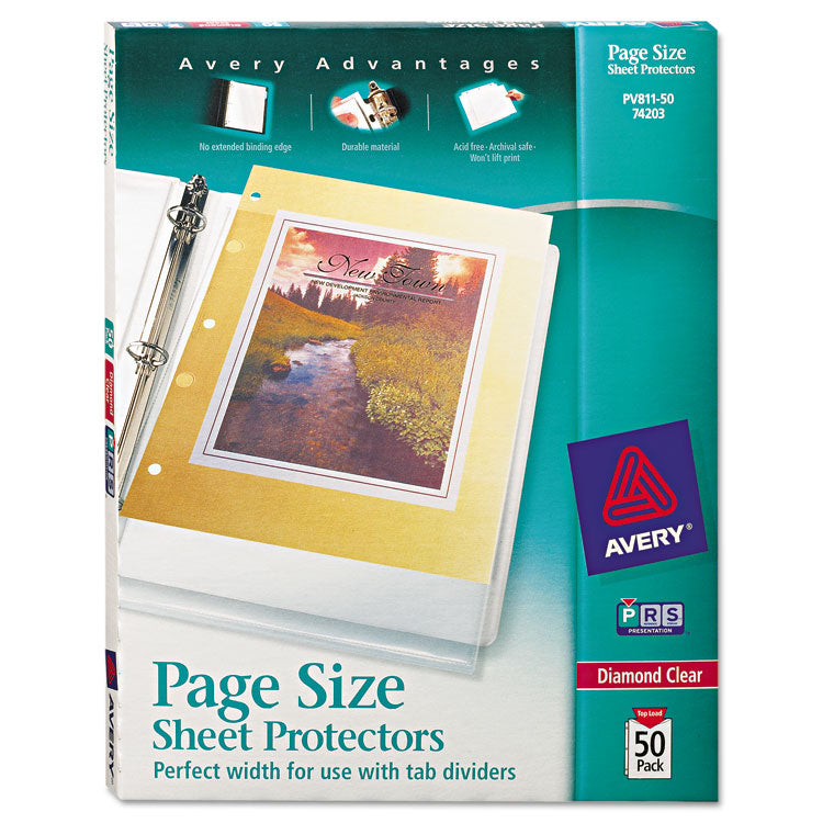 Page Size Heavyweight Three-Hole Punched Sheet Protector, Top Load 8.5 x 11 Insert, Diamond Clear Front, 50/Box