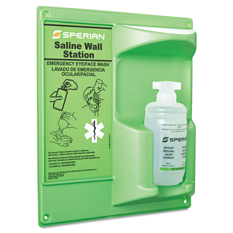Saline Eye Wash Wall Station, 16 oz Bottle, 1 Bottle/Station