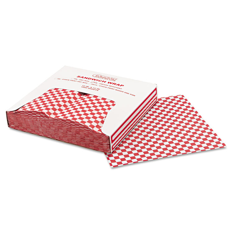 Grease-Resistant Paper Wraps And Liners, 12 X 12, Red Check, 1,000/box, 5 Boxes/carton