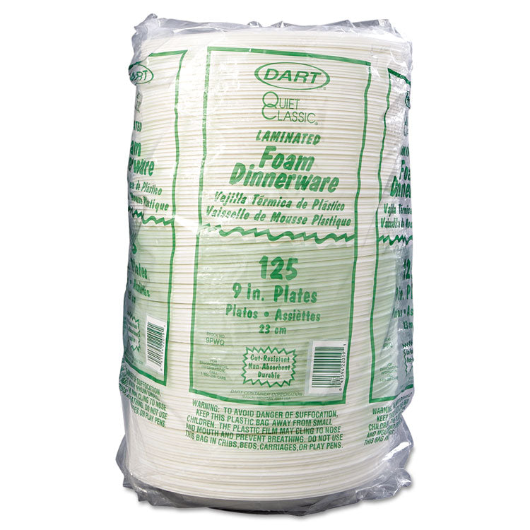 Quiet Classic Laminated Foam Dinnerware, Plate, 9" dia, White, 500/Carton
