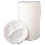 Quiet Class Laminated Foam Dinnerware, 3-Compartment Plate, 10.25" dia, White, 125/Pack, 4 Packs/Carton