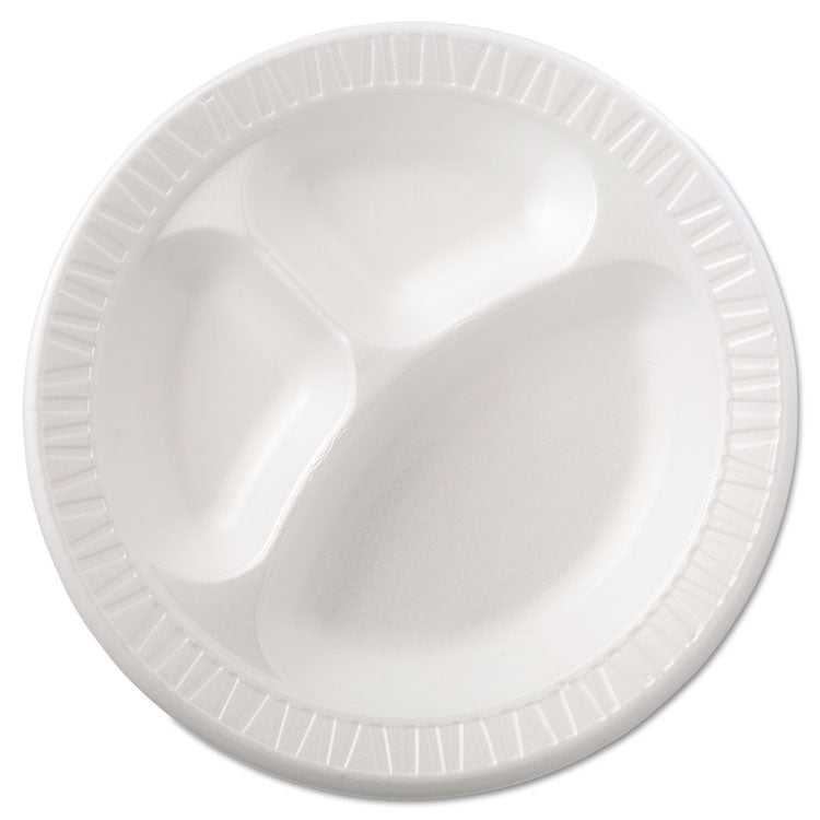 Quiet Class Laminated Foam Dinnerware, 3-Compartment Plate, 10.25" dia, White, 125/Pack, 4 Packs/Carton