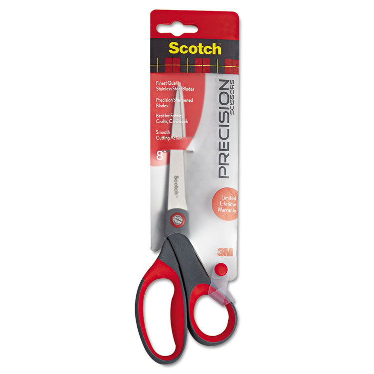 Precision Scissors, 8" Long, 3.13" Cut Length, Straight Gray/Red Handle
