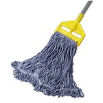 Super Stitch Blend Mop Head, Cotton/Synthetic, Large, 1" Red Headband, Blue, 6/Carton