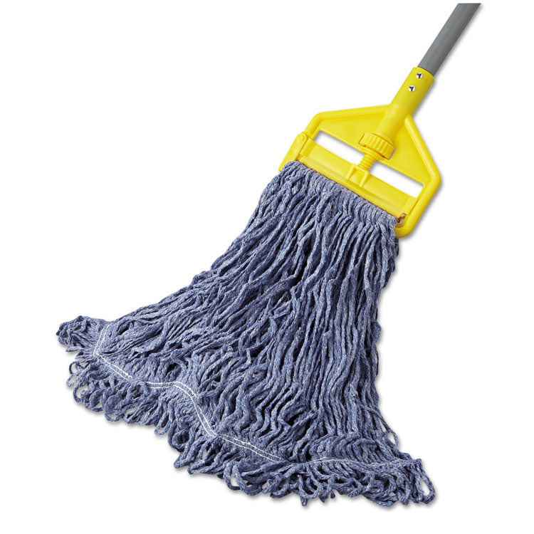 Super Stitch Blend Mop Head, Cotton/Synthetic, Large, 1" Red Headband, Blue, 6/Carton