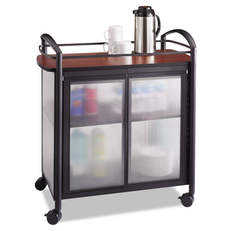 Impromptu Refreshment Cart/Machine Stand, Engineered Wood, 3 Shelf, 34 x 21.25 x 36.5, Cherry/Black