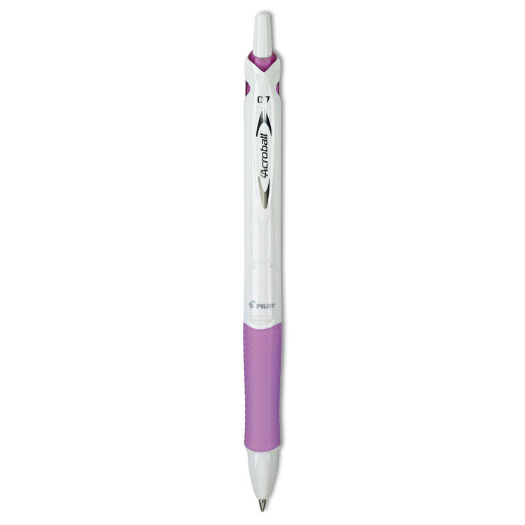 Acroball PureWhite Advanced Ink Hybrid Gel Pen, Retractable, Fine 0.7 mm, Black Ink, White/Purple Barrel