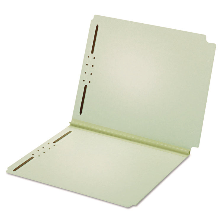 Dual-Tab Pressboard Fastener Folder, 2" Expansion, 2 Fasteners, Letter Size, Light Green Exterior, 25/Box