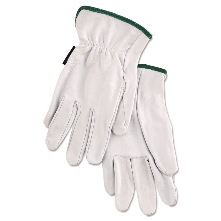 Grain Goatskin Driver Gloves, Gunn Cut, Straight Thumb, Medium, White, 12 Pairs