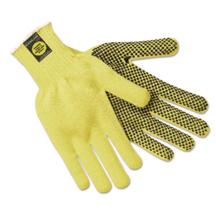 PVC Dotted Kevlar Gloves, Large, Yellow/Black, 12 Pairs