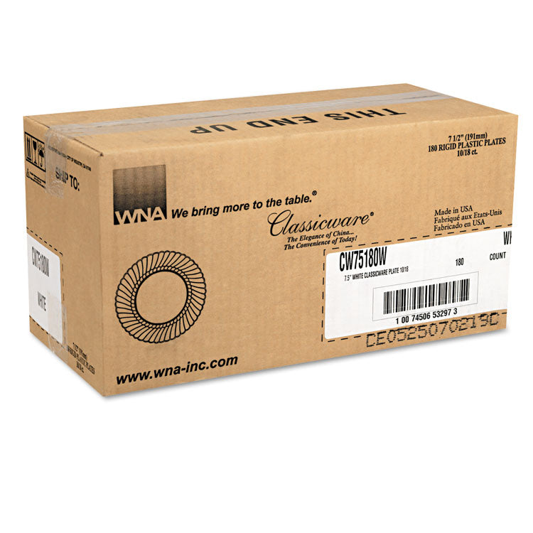 Classicware Plates, Plastic, 7.5" Dia, White, 180/carton