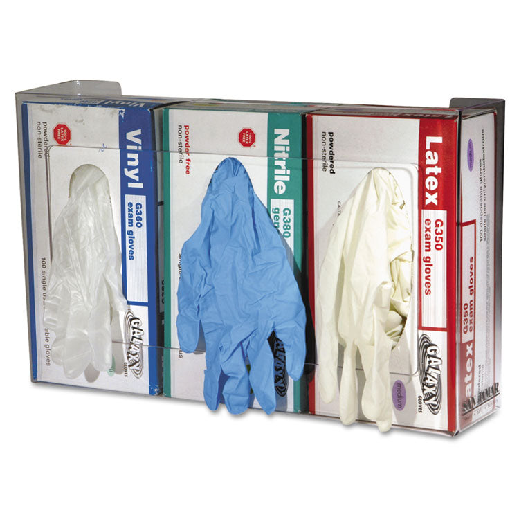 Clear Plexiglas Disposable Glove Dispenser, 3-Box, Plexiglas, Clear, 18 x 3.75 x 10