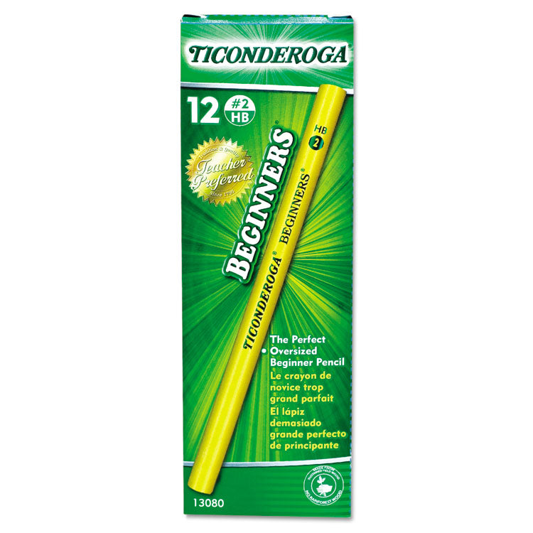 Ticonderoga Beginners Woodcase Pencil with Microban, HB (#2), Black Lead, Yellow Barrel, Dozen