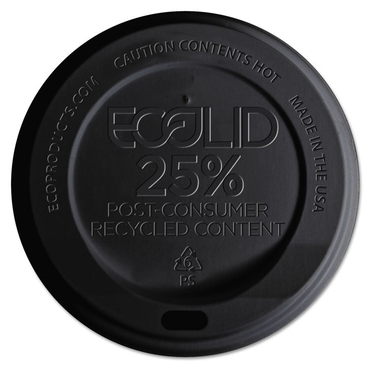 EcoLid 25% Recycled Content Hot Cup Lid, Fits 10 oz to 20 oz Hot Cups, Plastic, Black, 100/Pack, 10 Packs/Carton