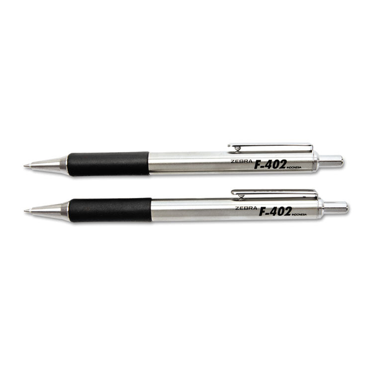 F-402 Ballpoint Pen, Retractable, Fine 0.7 Mm, Black Ink, Stainless Steel/black Barrel, 2/pack