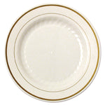 Masterpiece Plastic Plates, 9" dia, Ivory/Gold, 10/Pack, 12 Packs/Carton