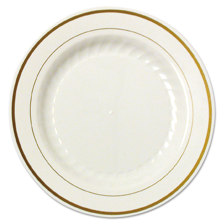 Masterpiece Plastic Plates, 6" Dia, Ivory/gold, 10/pack, 15 Packs/carton
