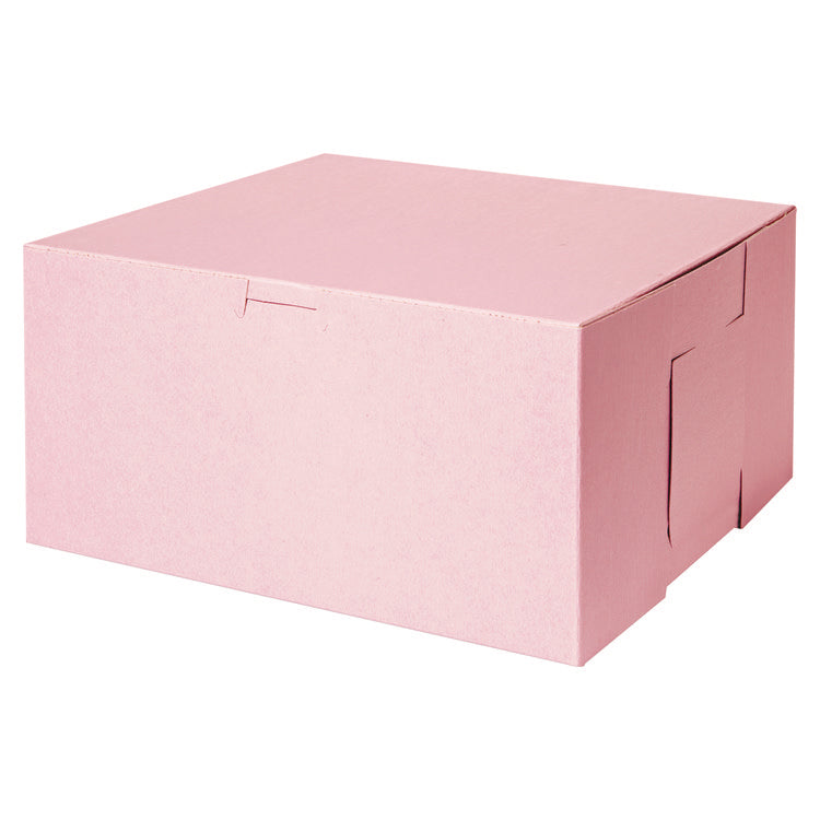 Pink One-Piece Non-Window Bakery Box, 10 x 10 x 5, Pink, Paper, 100/Carton