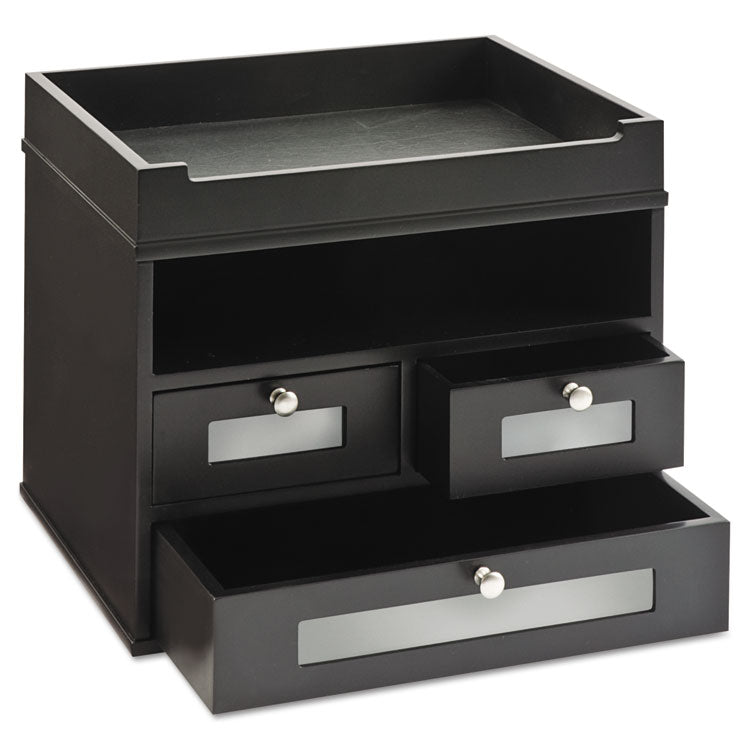 Midnight Black Collection Tidy Tower, 5 Compartments, 3 Drawers, 12.8 x 10.6 x 10.9, Black