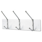 Metal Wall Rack, Three Ball-Tipped Double-Hooks, Metal, 18w x 3.75d x 7h, Satin