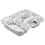 Aluminum Oblong Container with Lid, 3 Compartments, 24 oz, 8.5 x 6.38 x 1.47, Silver, 250/Carton