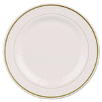 Masterpiece Plastic Plates, 10.25" dia, Ivory/Gold, 10/Pack, 12 Packs/Carton