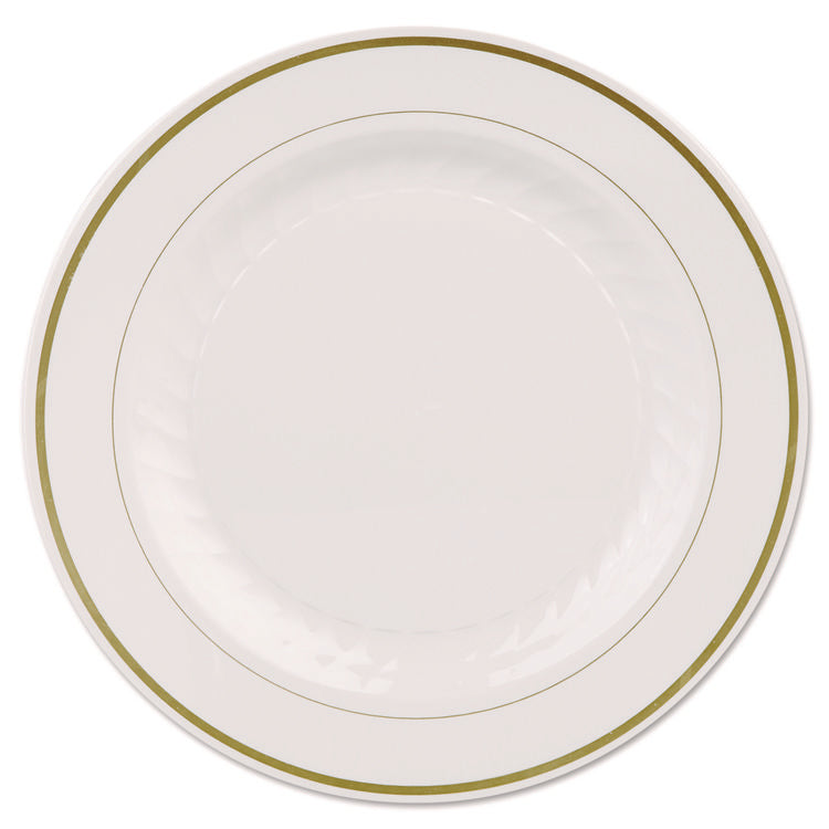 Masterpiece Plastic Plates, 10.25" dia, Ivory/Gold, 10/Pack, 12 Packs/Carton