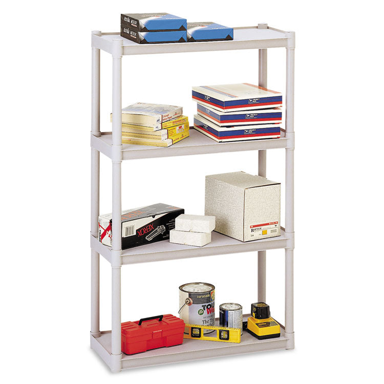 Rough n Ready Open Storage System, Four-Shelf, Injection-Molded Polypropylene, 32w x 13d x 54h, Platinum