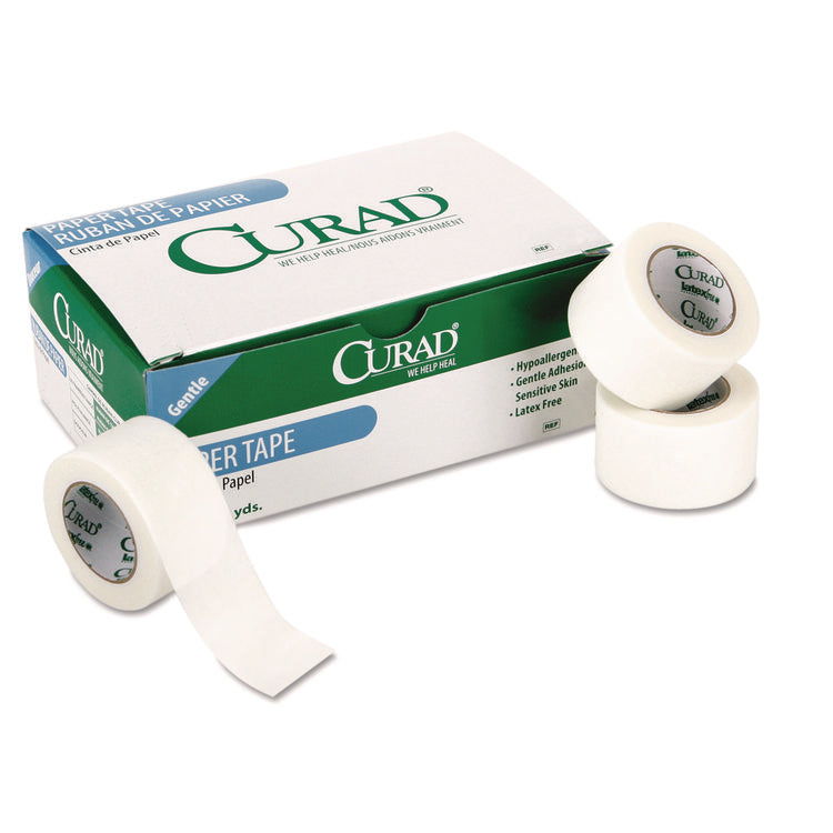 Paper Adhesive Tape, Medium-Duty, Acrylic/Paper, 1" x 10 yds, White, 12/Pack