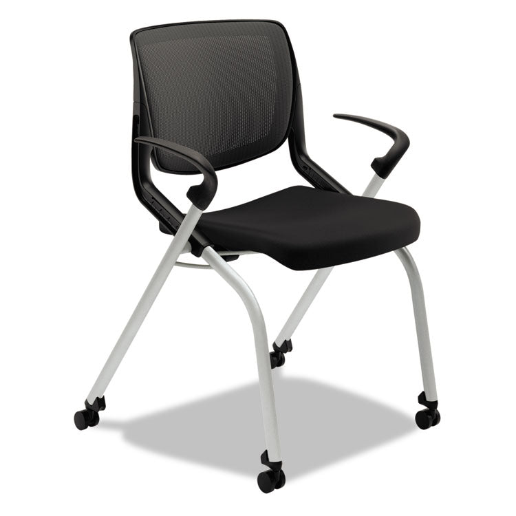 Motivate Nesting/Stacking Flex-Back Chair, Supports Up to 300 lb, 19.25" Seat Height, Onyx Seat, Black Back, Platinum Base