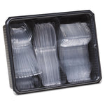 Cutlery Keeper Tray with Clear Plastic Utensils, Heavyweight, Fork/Knife/Spoon, Plastic, Crystal Clear, 1,800/Carton