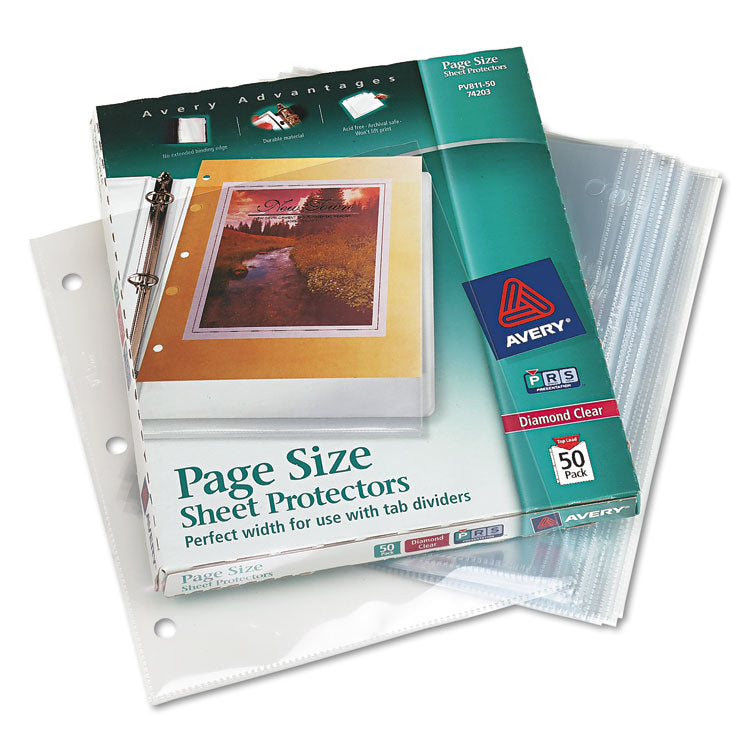 Page Size Heavyweight Three-Hole Punched Sheet Protector, Top Load 8.5 x 11 Insert, Diamond Clear Front, 50/Box