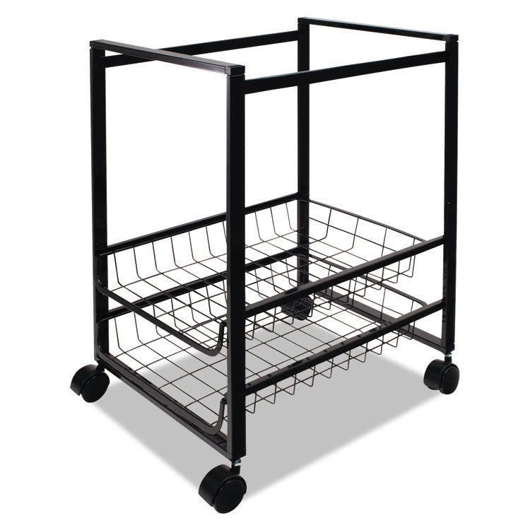 Mobile File Cart with Sliding Baskets, Metal, 2 Drawers, 1 Bin, 12.88" x 15" x 21.13", Black