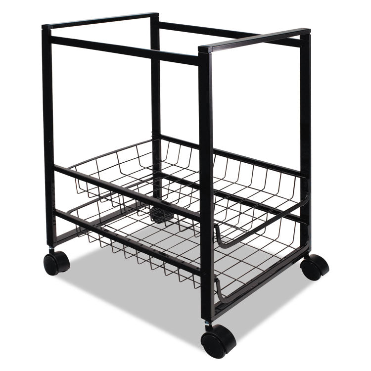 Mobile File Cart with Sliding Baskets, Metal, 2 Drawers, 1 Bin, 12.88" x 15" x 21.13", Black