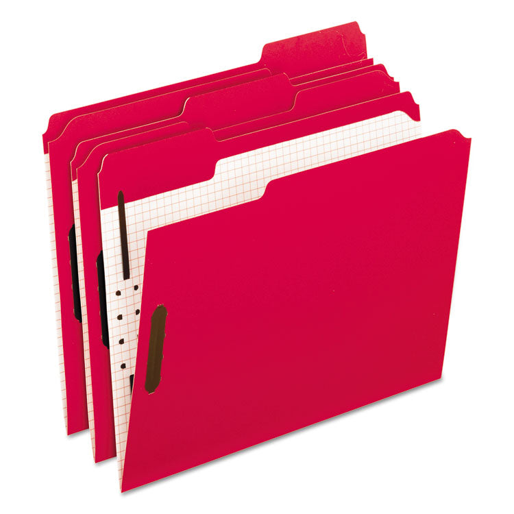 Colored Classification Folders with Embossed Fasteners, 2 Fasteners, Letter Size, Red Exterior, 50/Box