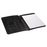 Leather-Look Pad Folio, Inside Flap Pocket W/card Holder, Black