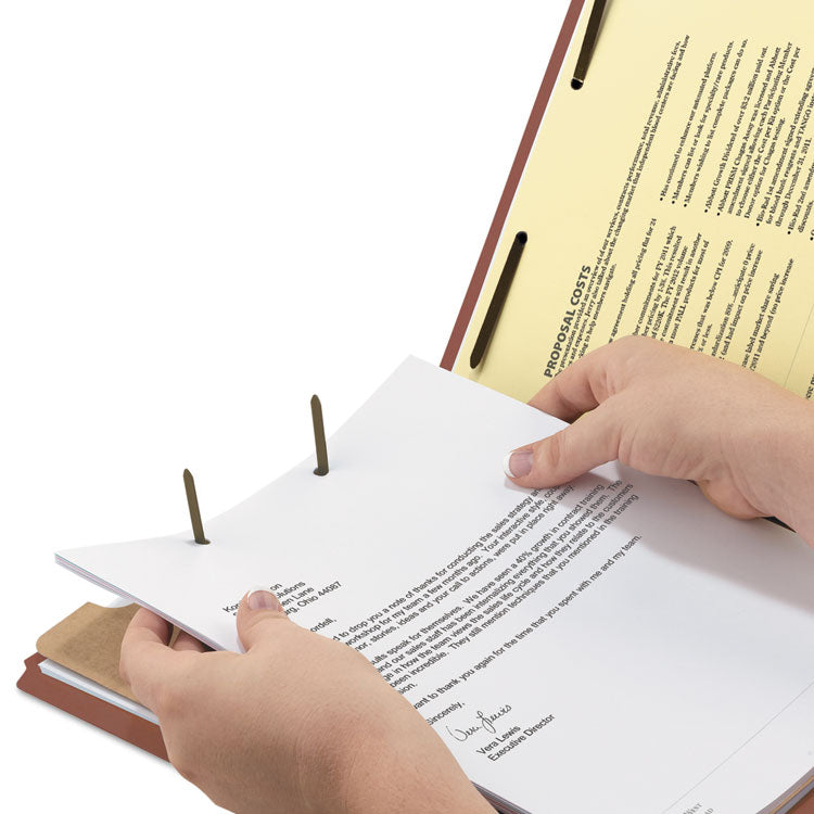 Recycled Pressboard Classification Folders, 2" Expansion, 1 Divider, 4 Fasteners, Letter Size, Red Exterior, 10/Box